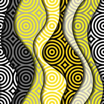 Yellow geometric pattern in a patchwork collage style. イラスト素材