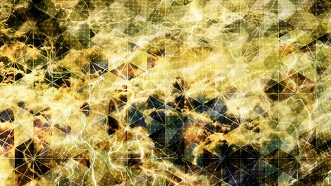 Yellow Geometric Pattern with Warped Electric Thunderbolts Stock Footage 112755023