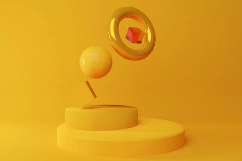 Yellow geometric shapes forms composition on yellow background Stock Illustration