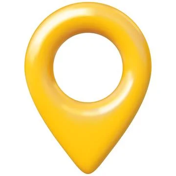 Yellow geotag 3d vector icon, realistic map pin, front view, travel app Illustrazione stock