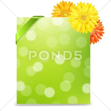 Yellow gerber and blank gift tag Stock Illustration