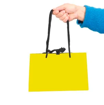 Yellow gift bag Stock Photos