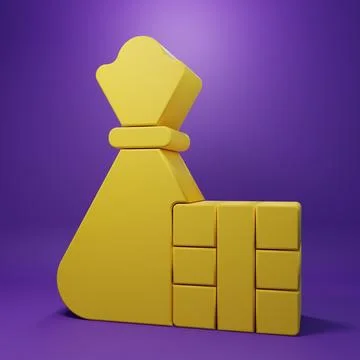 Yellow Gift box and bag icon isolated on purple background. Merry Christmas.. Stock Illustration