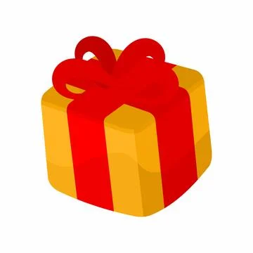 Yellow Gift Box and Red Ribbon Cartoon Illustration. Birthday, Party Icon v.. Stock Illustration