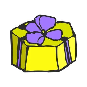 Yellow gift box with a bow. doodle hand draw. Vector illustration on isolated Stock Illustration
