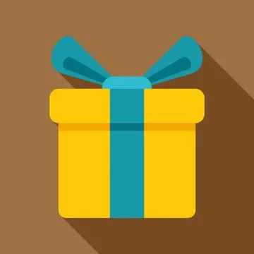 Yellow gift box featuring blue ribbon and shadow Stock Illustration