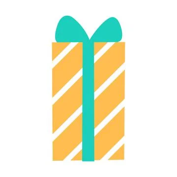 Yellow gift box flat icon isolated on white. Stock Illustration