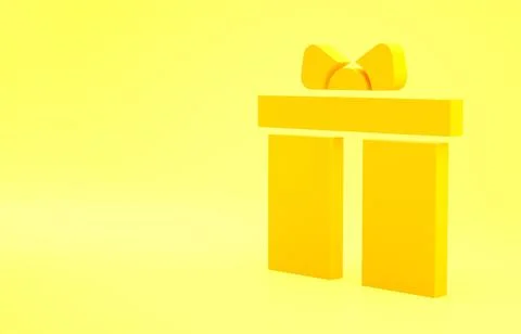 Yellow Gift box icon isolated on yellow background. Happy Birthday. Minimalis Illustrazione stock