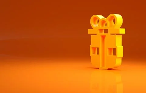 Yellow Gift box icon isolated on orange background. Happy Birthday. Minimalism Illustrazione stock