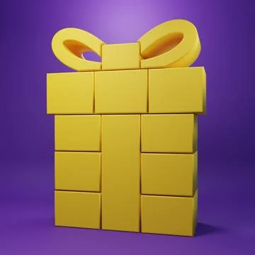 Yellow Gift box icon isolated on purple background. Merry Christmas and Hap.. Stock Illustration