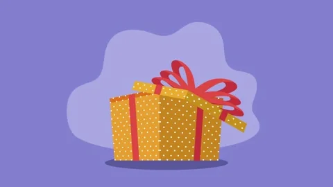 Yellow gift box with polka dot pattern opening on purple background represe.. 動画素材 339080843