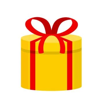 Yellow gift box with red bow and ribbon for design Christmas greeting card on Stock Illustration
