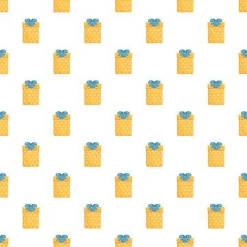 Yellow gift box seamless pattern with blue ribbon Stock Illustration