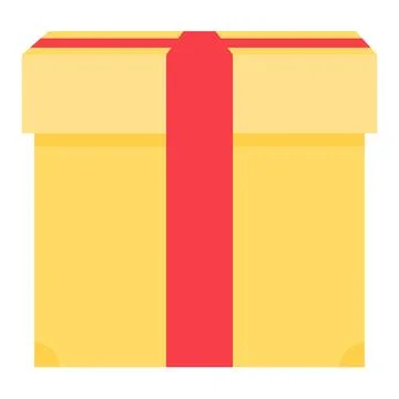 Yellow Gift Box Tied With Red Silk Ribbon Packed イラスト素材