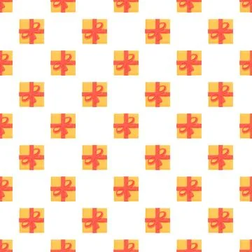 Yellow gift boxes with red ribbon seamless pattern Stock Illustration