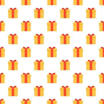 Yellow gift boxes with red ribbons pattern Stock Illustration