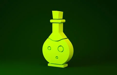 Yellow Glass bottle with magic elixir icon isolated on green background. Comp Illustrazione stock