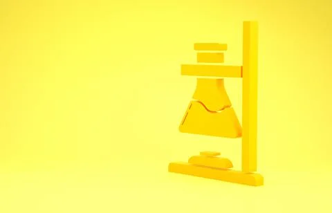 Yellow Glass test tube flask on fire heater experiment icon isolated on yello 스톡 일러스트