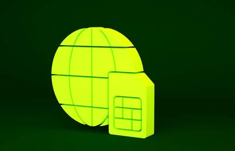 Yellow Globe 5G Sim Card icon isolated on green background. Mobile and wirele Stock Illustration