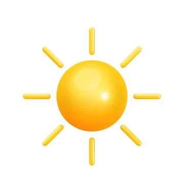 Yellow glossy sun icon with rays in realistic style Illustrazione stock