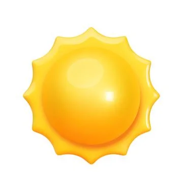 Yellow glossy sun icon with rays in realistic style Stock Illustration