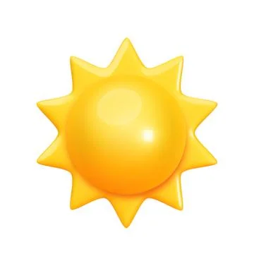 Yellow glossy sun icon with rays in realistic style Stock Illustration