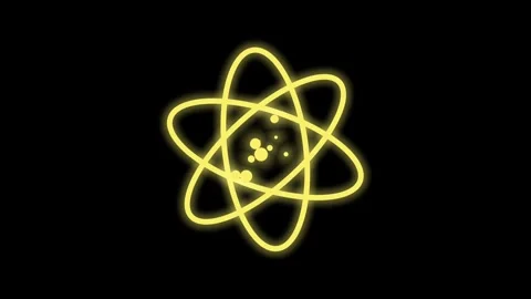 Yellow Glowing Atom Symbol Animation on Black Video stock 346394496