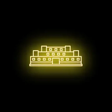 Yellow glowing building icon representing architecture and structure Stock Illustration