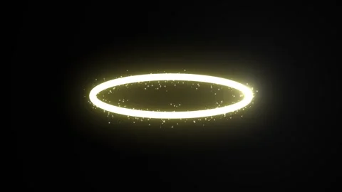 Yellow glowing circle with shimmering particles on a dark background. Halo Stock Footage 309471666