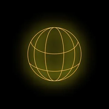 Yellow glowing globe grid on dark background representing global business Illustrazione stock