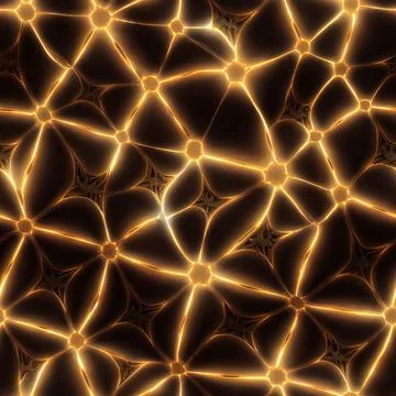 Yellow glowing kaleidoscopic pattern on a dark background Stock Illustration