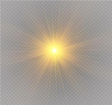 Yellow glowing light burst explosion on transparent background. Vector Stock Illustration