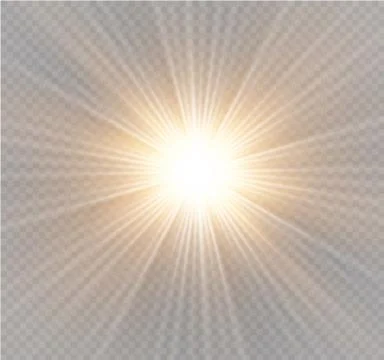 Yellow glowing light burst explosion on transparent background. Vector Stock Illustration