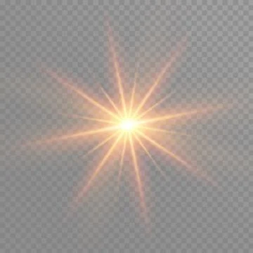 Yellow glowing light burst explosion on transparent background. Vector Stock Illustration