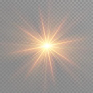 Yellow glowing light burst explosion on transparent background. Vector Stock Illustration