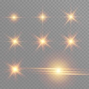 Yellow glowing light burst explosion on transparent background. Vector Illustrazione stock
