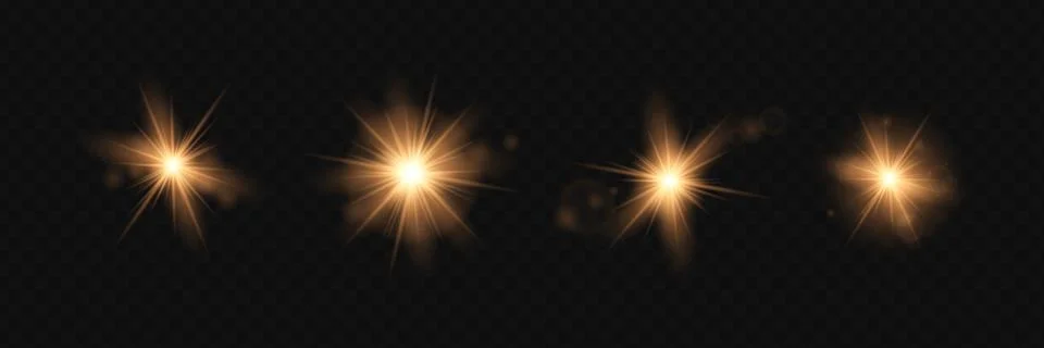 Yellow glowing light explodes on a transparent background. Sparkling magical 스톡 일러스트