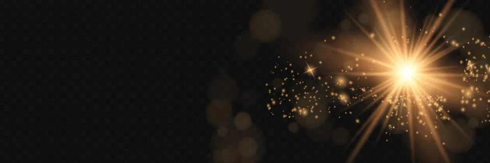 Yellow glowing light explodes on a transparent background. Sparkling magical 스톡 일러스트