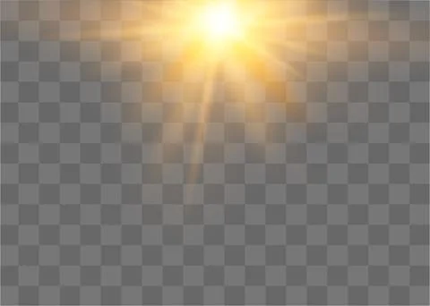 Yellow glowing light explodes on a transparent background. Sparkling magical Illustrazione stock