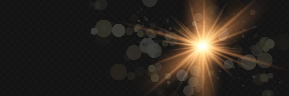 Yellow glowing light explodes on a transparent background. Sparkling magical Illustrazione stock