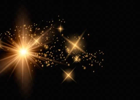 Yellow glowing light explodes on a transparent background. Sparkling magical Illustrazione stock