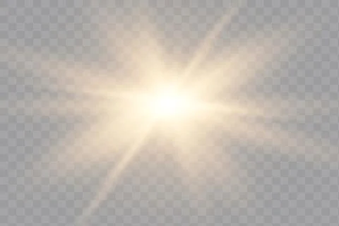 Yellow glowing light explodes on a transparent background. Sparkling magical Illustrazione stock