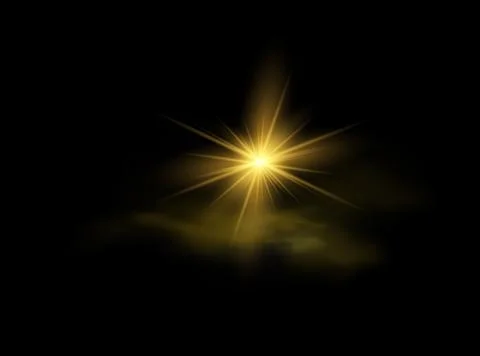 Yellow glowing light explodes on a transparent background. Sparkling magica.. Illustrazione stock