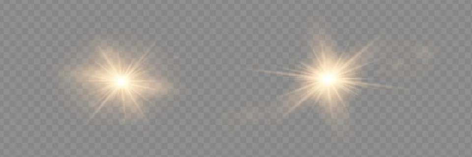 Yellow glowing light explodes on a transparent background. Sparkling magical Illustrazione stock