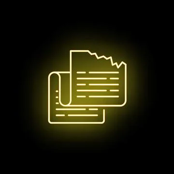 Yellow glowing neon document icon on black background Stock Illustration