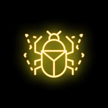 Yellow glowing neon icon of a bug spreading virus malware 스톡 일러스트