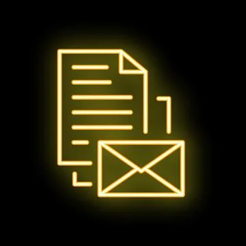 Yellow glowing neon icon of a document being sent by email イラスト素材