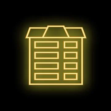 Yellow glowing neon icon representing a multi storey residential building Ilustración de archivo