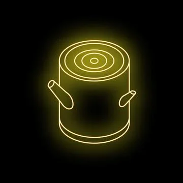 Yellow glowing neon line tree trunk icon on black background Stock Illustration