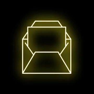 Yellow glowing neon open envelope icon concept Stock Illustration